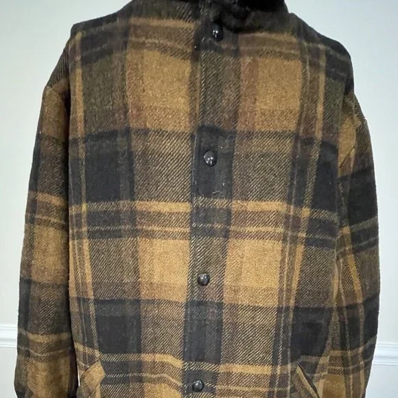 Men's WOOL SHEEPSKIN Plaid Coat LAND-N-LAKES Coat Vintage Men's Sheepskin Jacket
